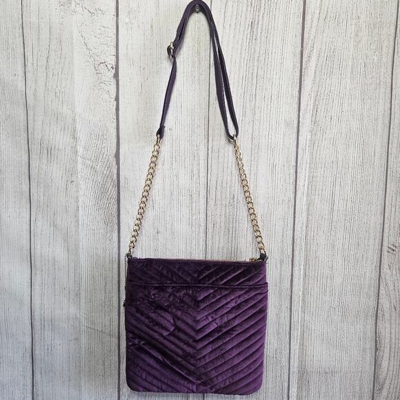 Big Buddha Quilted Purple Velvet Studded Crossbody Purse - Picture 5 of 13